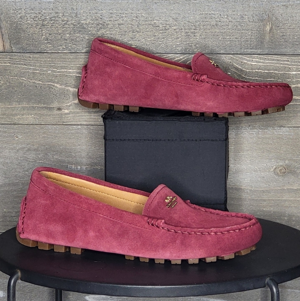 NWT Coach Amber Suede Heavy-Tread Sole Burgundy Loafers